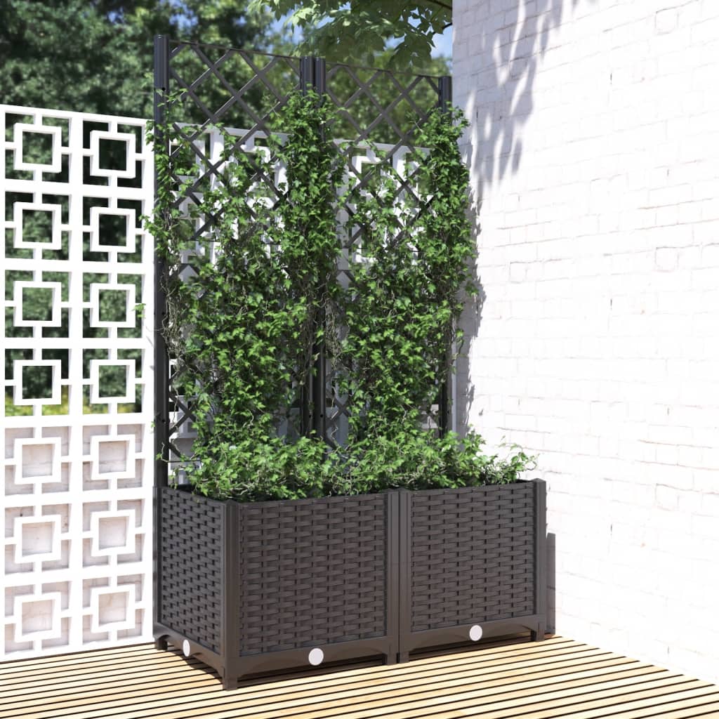 vidaXL Jardinieră de grădină cu spalier negru, 80x40x136 cm, PP vidaXL Jardinieră de grădină cu spalier negru, 80x40x136 cm, PP