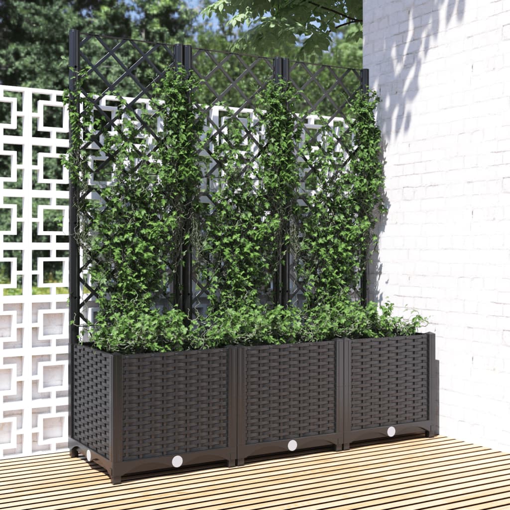 vidaXL Jardinieră de grădină cu spalier negru, 120x40x136 cm, PP vidaXL Jardinieră de grădină cu spalier negru, 120x40x136 cm, PP