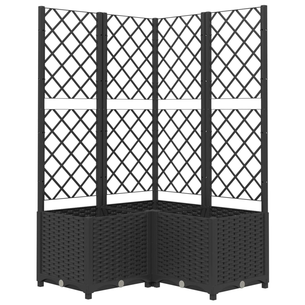 vidaXL Jardinieră de grădină cu spalier negru, 80x80x136 cm, PP