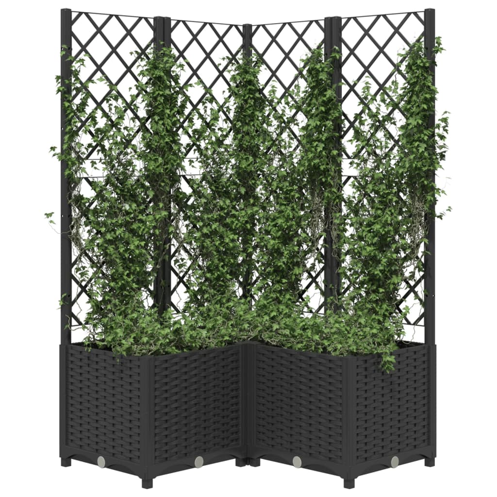 vidaXL Jardinieră de grădină cu spalier negru, 80x80x136 cm, PP