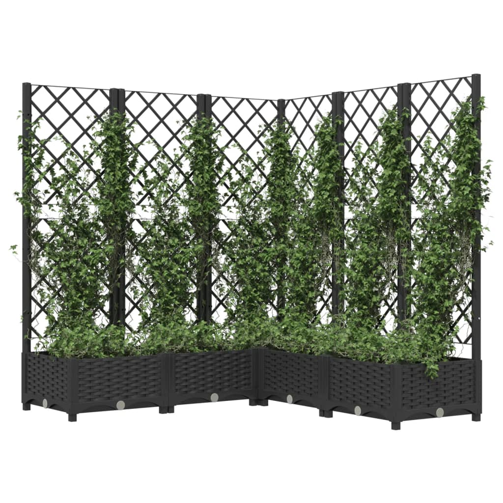 vidaXL Jardinieră de grădină cu spalier, negru, 120x120x121,5 cm, PP