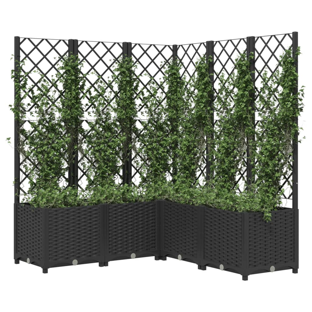 vidaXL Jardinieră de grădină cu spalier, maro, 120x120x136 cm, PP