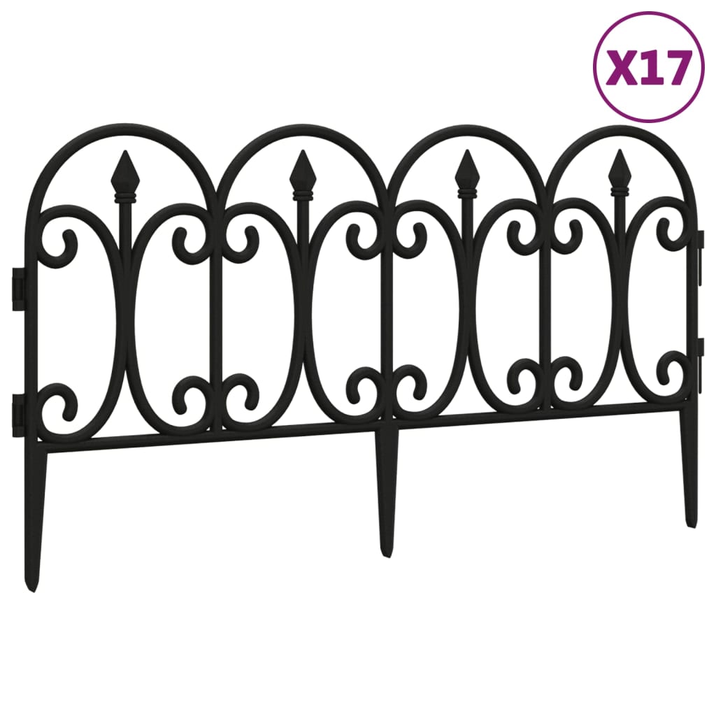 vidaXL Borduri de gazon, 17 buc., negru, 10 m, PP