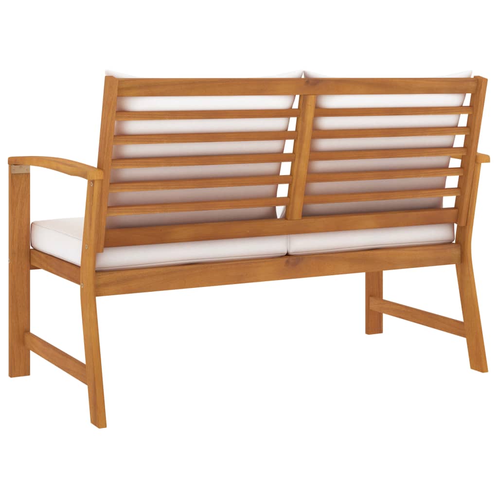 vidaXL Bancă de grădină, 120 cm, cu pernă crem, lemn masiv de acacia