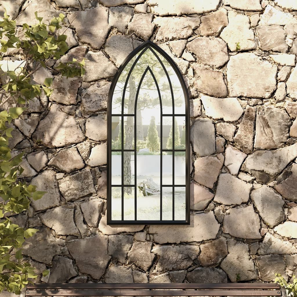 vidaXL Oglindă de grădină, negru, 100x45 cm, fier uz exterior vidaXL Oglindă de grădină, negru, 100x45 cm, fier uz exterior