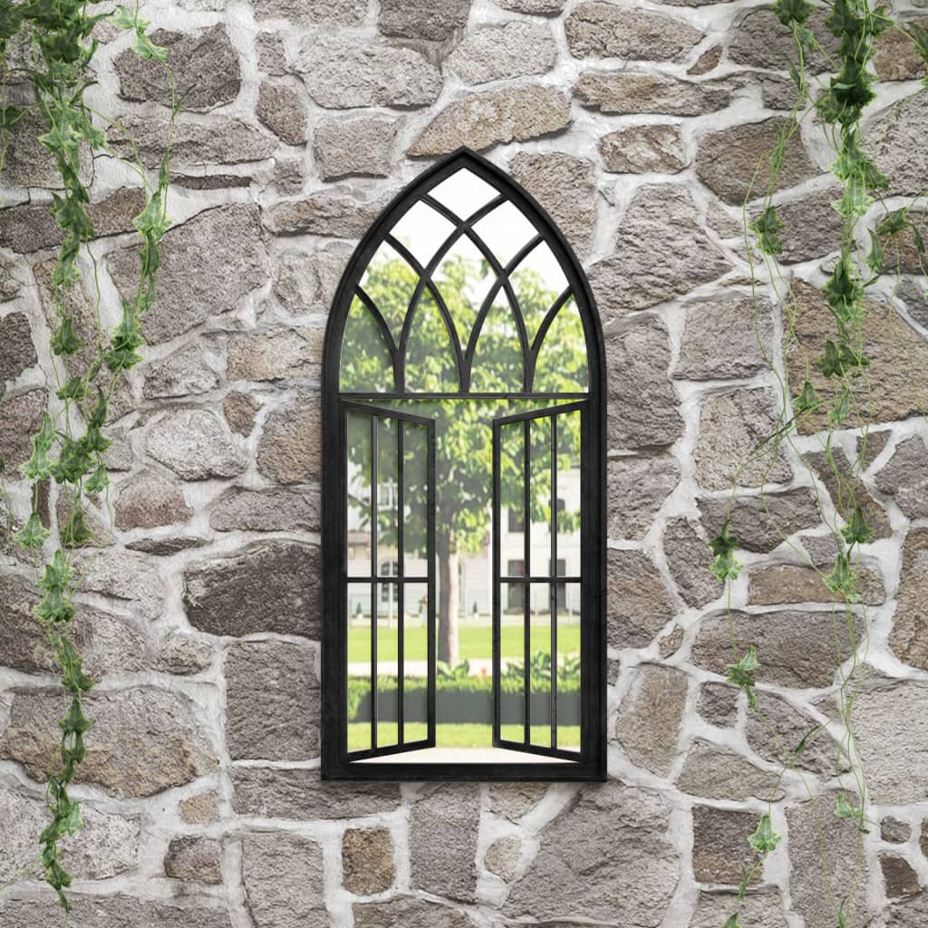 vidaXL Oglindă de grădină, negru, 100x45 cm, fier, uz exterior vidaXL Oglindă de grădină, negru, 100x45 cm, fier, uz exterior