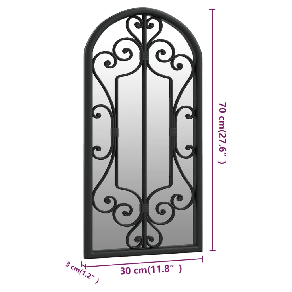 vidaXL Oglindă de grădină, negru, 70x30 cm, fier, uz exterior