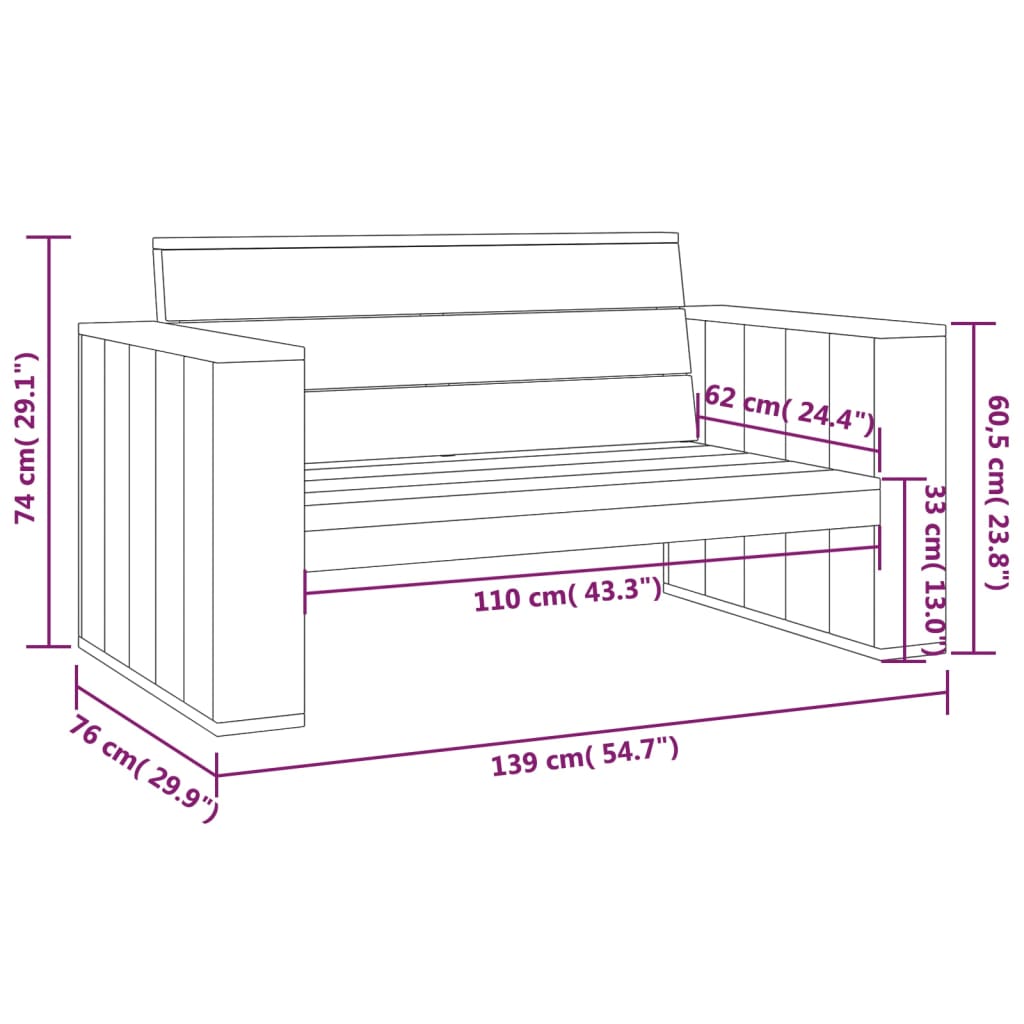 vidaXL Bancă de grădină, 139 cm, lemn de pin tratat