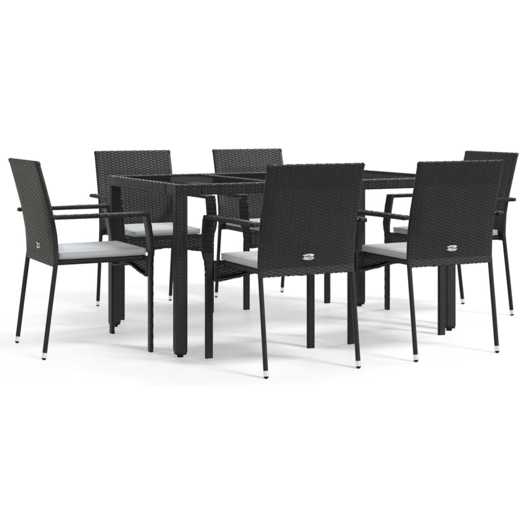 vidaXL Set mobilier de grădină cu perne, 7 piese, negru, poliratan vidaXL Set mobilier de grădină cu perne, 7 piese, negru, poliratan