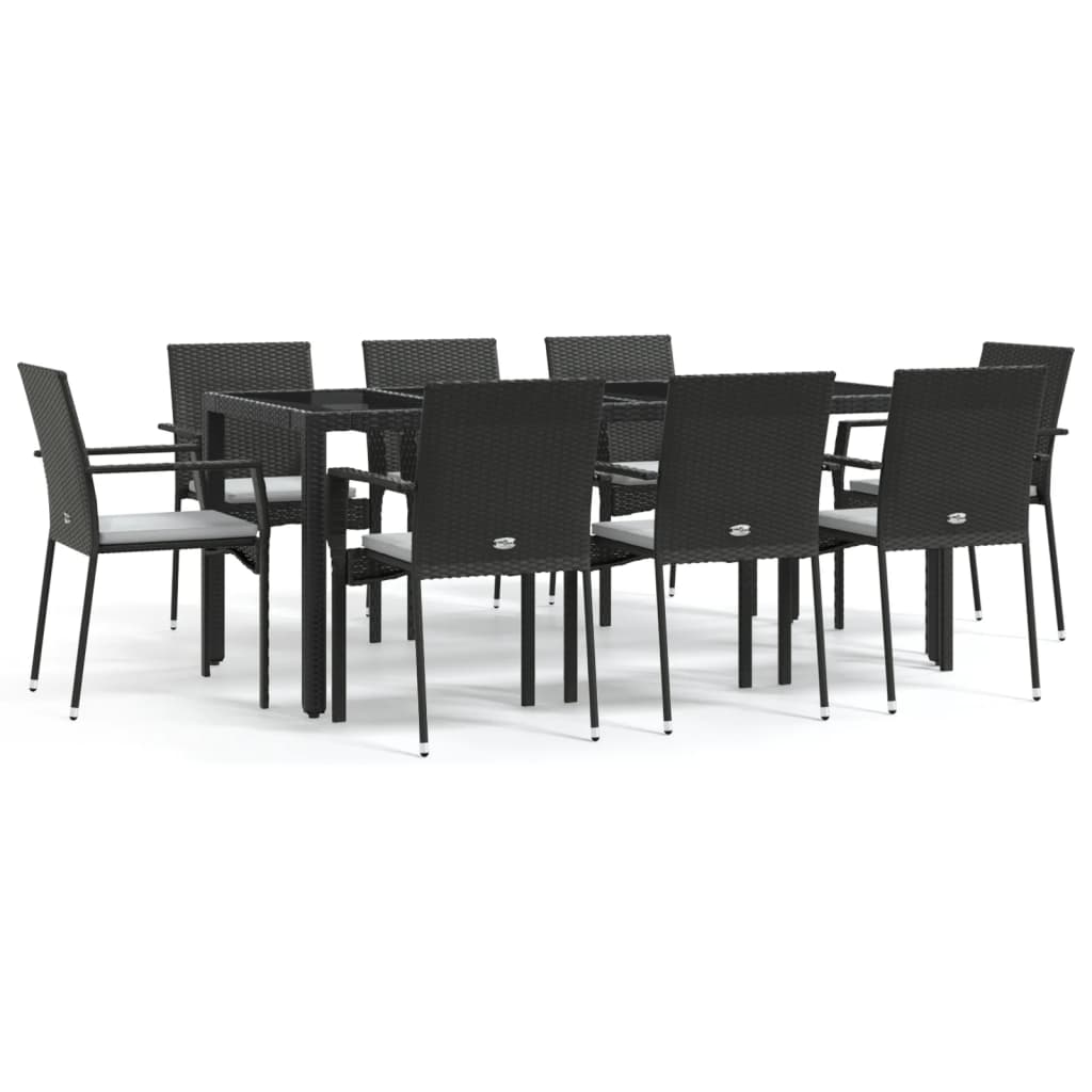 vidaXL Set mobilier de grădină cu perne, 9 piese, negru, poliratan