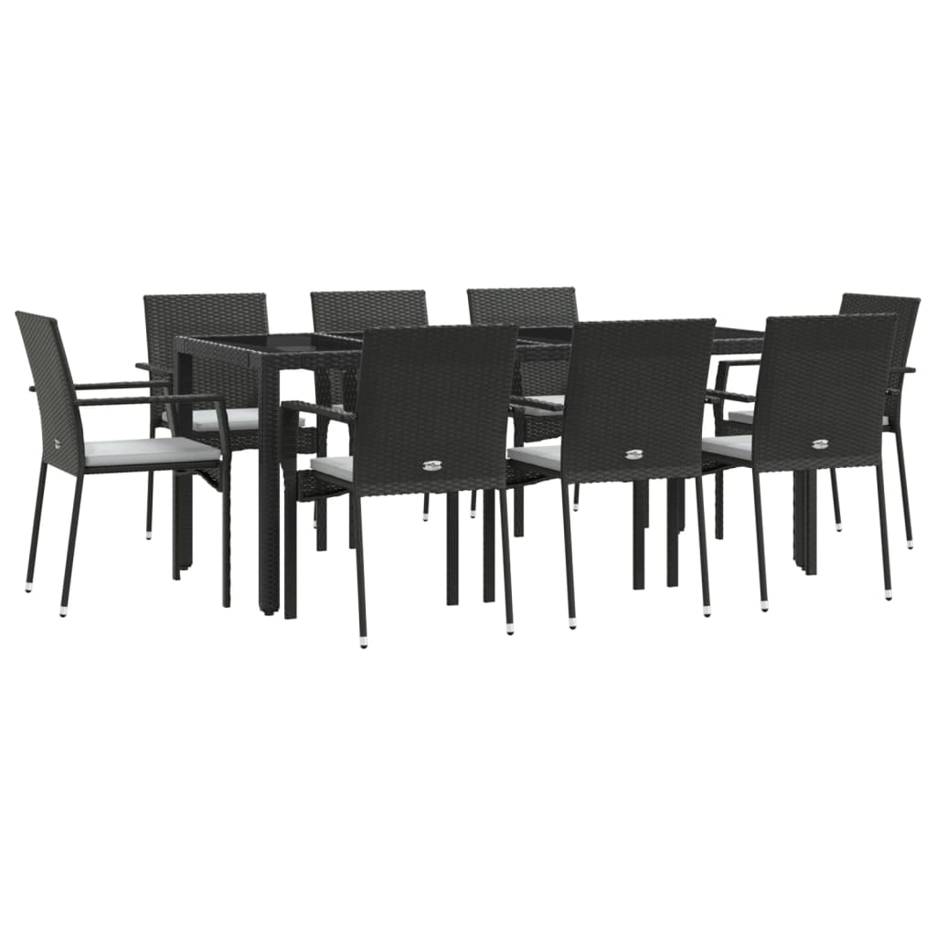 vidaXL Set mobilier de grădină cu perne, 9 piese, negru, poliratan