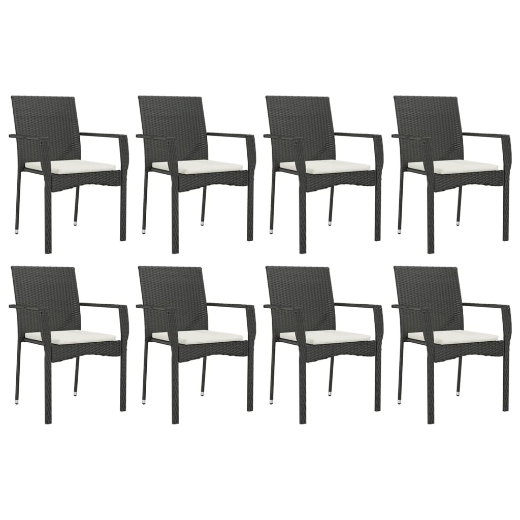 vidaXL Set mobilier de grădină cu perne, 9 piese, negru, poliratan