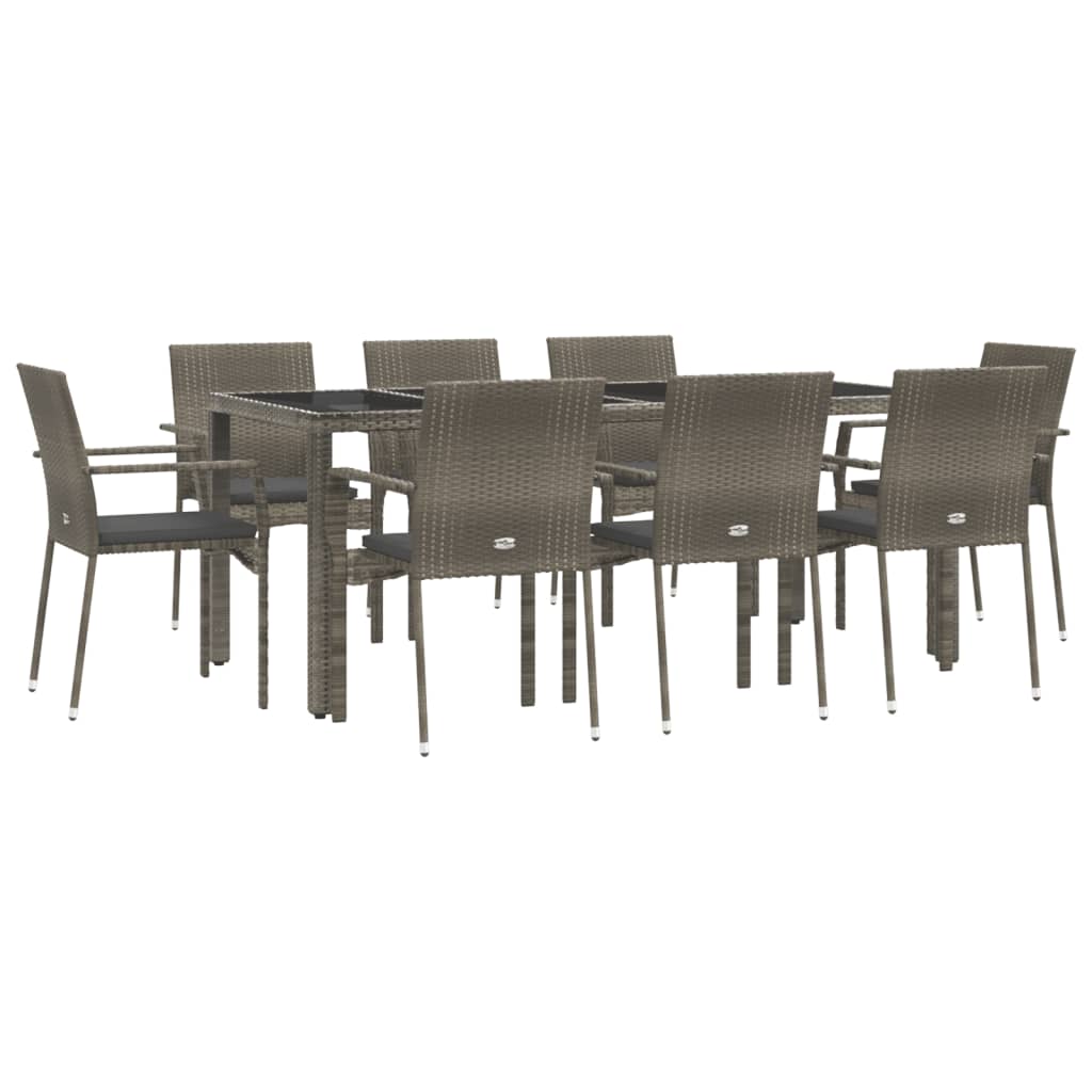 vidaXL Set mobilier grădină cu perne, 9 piese, gri, poliratan vidaXL Set mobilier grădină cu perne, 9 piese, gri, poliratan