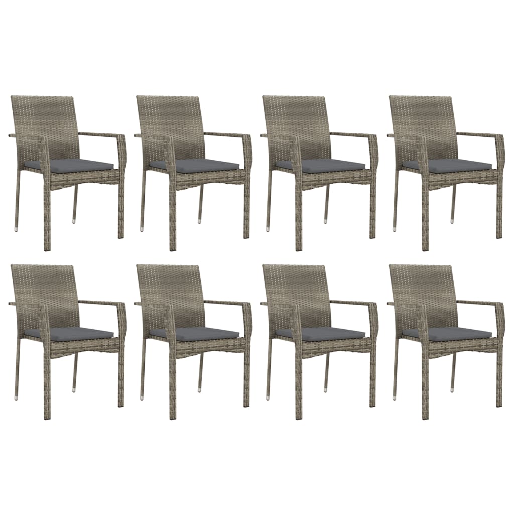vidaXL Set mobilier grădină cu perne, 9 piese, gri, poliratan vidaXL Set mobilier grădină cu perne, 9 piese, gri, poliratan