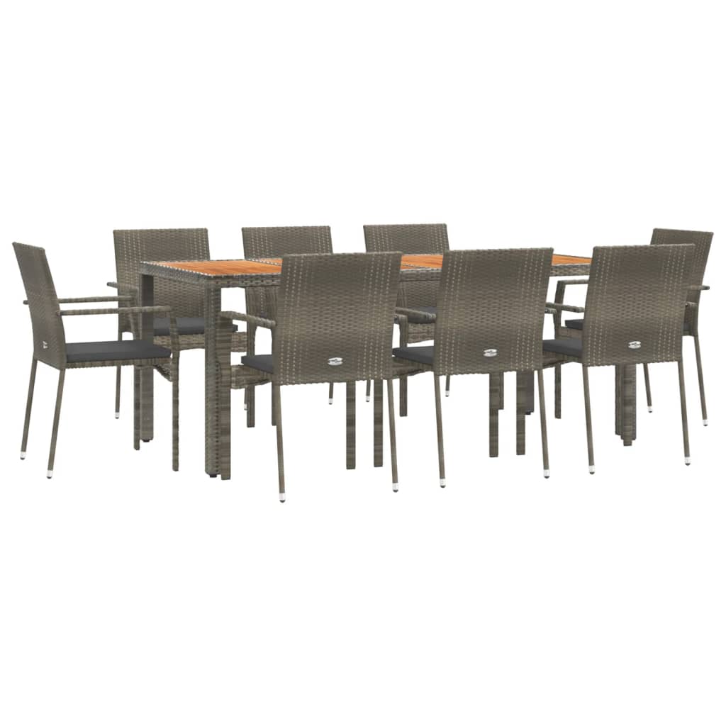 vidaXL Set mobilier grădină cu perne, 9 piese, gri, poliratan