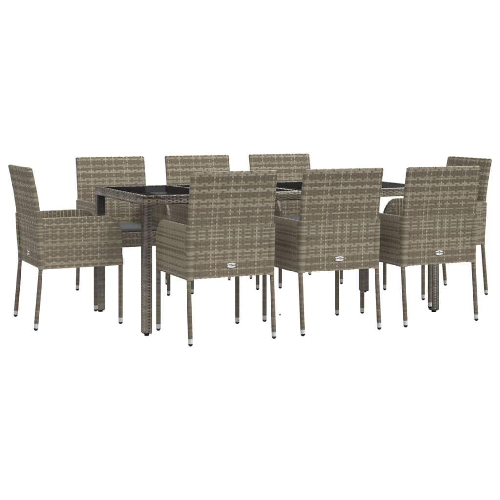 vidaXL Set mobilier grădină cu perne, 9 piese, gri, poliratan