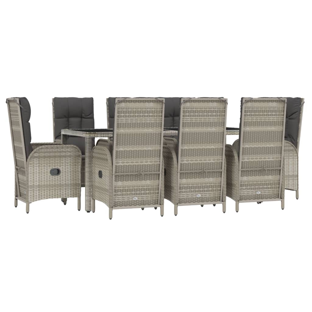 vidaXL Set mobilier grădină cu perne, 9 piese, gri, poliratan