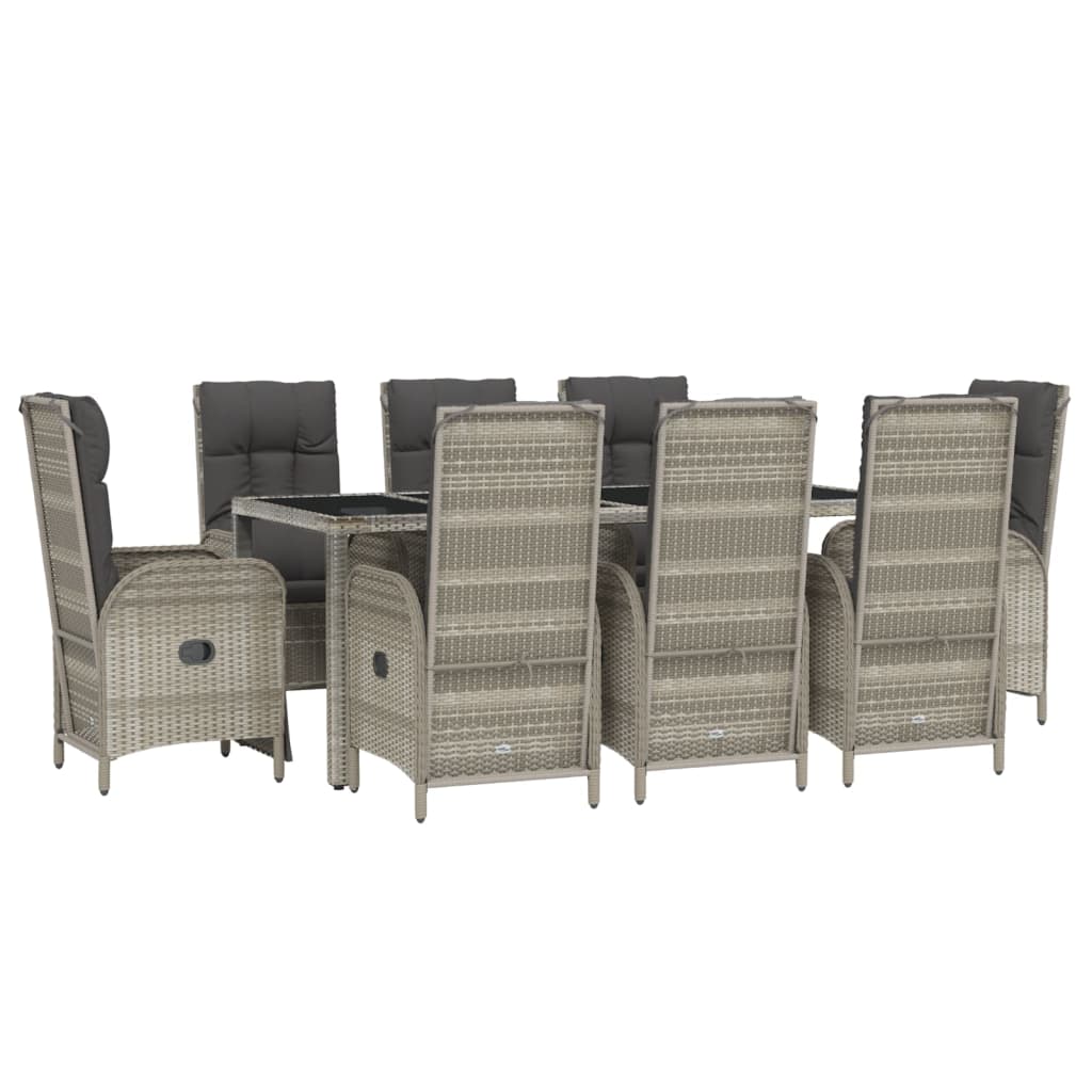 vidaXL Set mobilier grădină cu perne, 9 piese, gri, poliratan