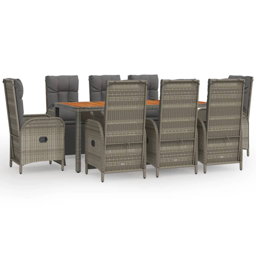 vidaXL Set mobilier grădină cu perne, 9 piese, gri, poliratan