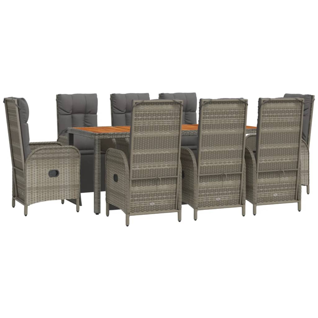 vidaXL Set mobilier grădină cu perne, 9 piese, gri, poliratan
