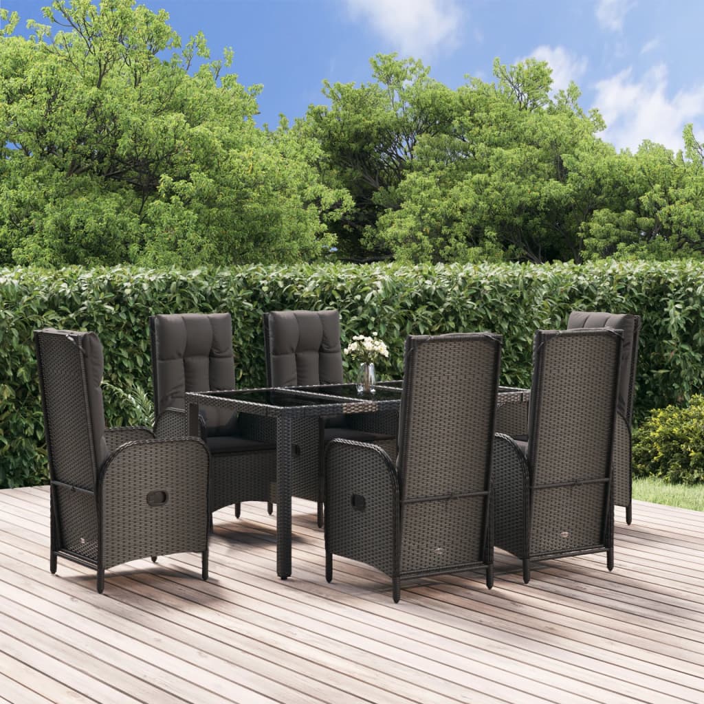 vidaXL Set mobilier de grădină cu perne, 7 piese, negru/gri, poliratan vidaXL Set mobilier de grădină cu perne, 7 piese, negru/gri, poliratan