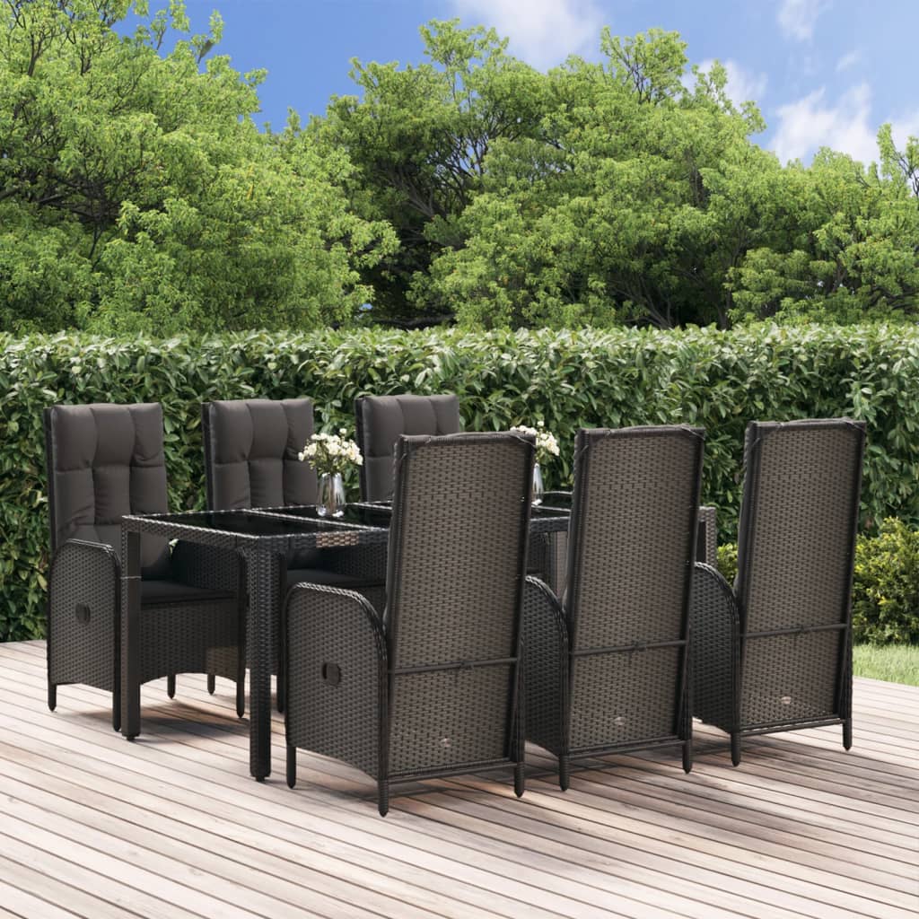 vidaXL Set mobilier de grădină cu perne, 7 piese, negru/gri, poliratan vidaXL Set mobilier de grădină cu perne, 7 piese, negru/gri, poliratan