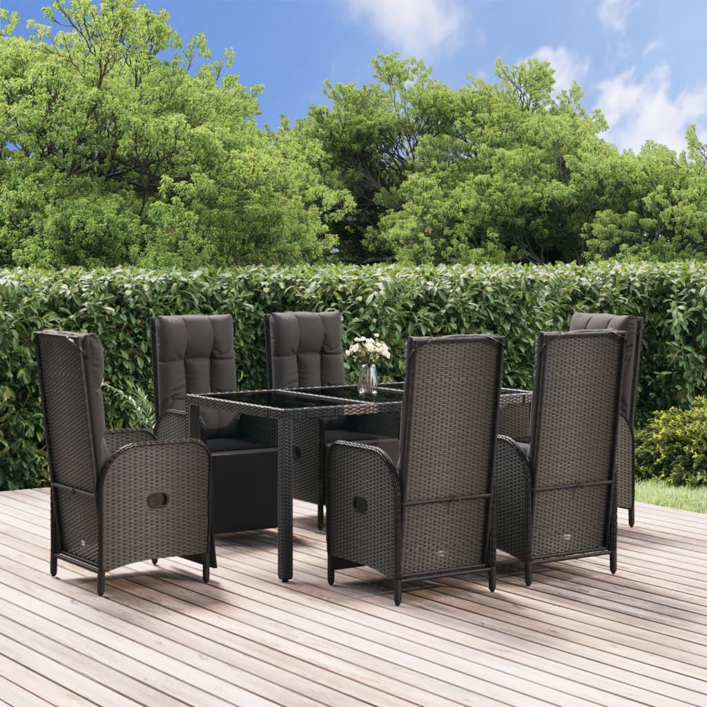vidaXL Set mobilier de grădină cu perne, 7 piese, negru/gri, poliratan vidaXL Set mobilier de grădină cu perne, 7 piese, negru/gri, poliratan