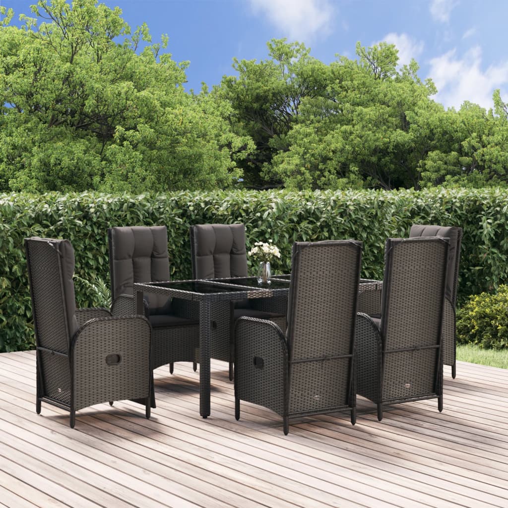 vidaXL Set mobilier de grădină cu perne, 7 piese, negru, poliratan vidaXL Set mobilier de grădină cu perne, 7 piese, negru, poliratan
