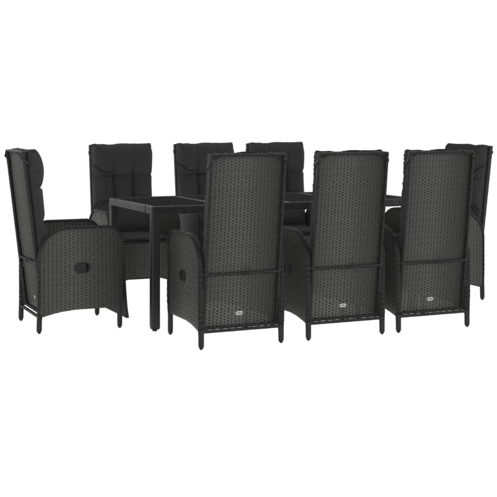 vidaXL Set mobilier de grădină cu perne, 9 piese, negru, poliratan