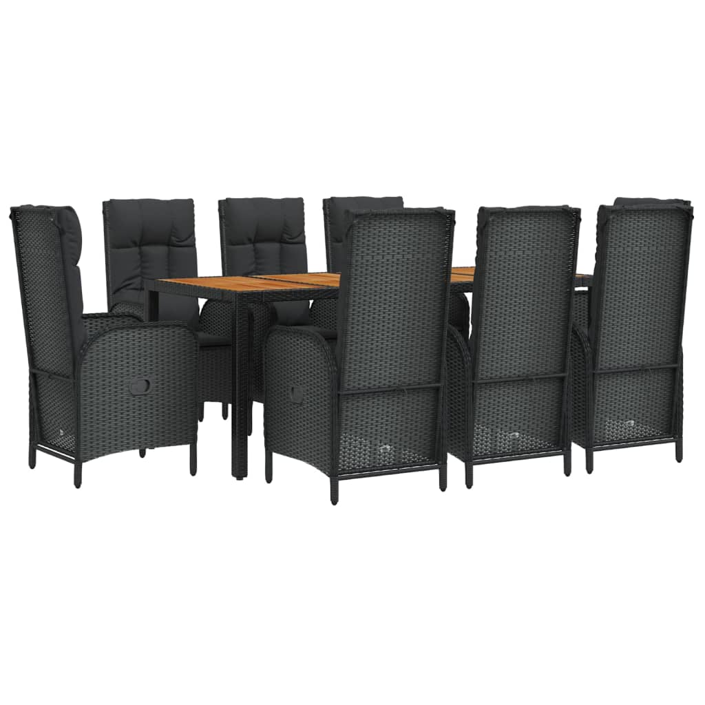 vidaXL Set mobilier de grădină cu perne, 9 piese, negru, poliratan