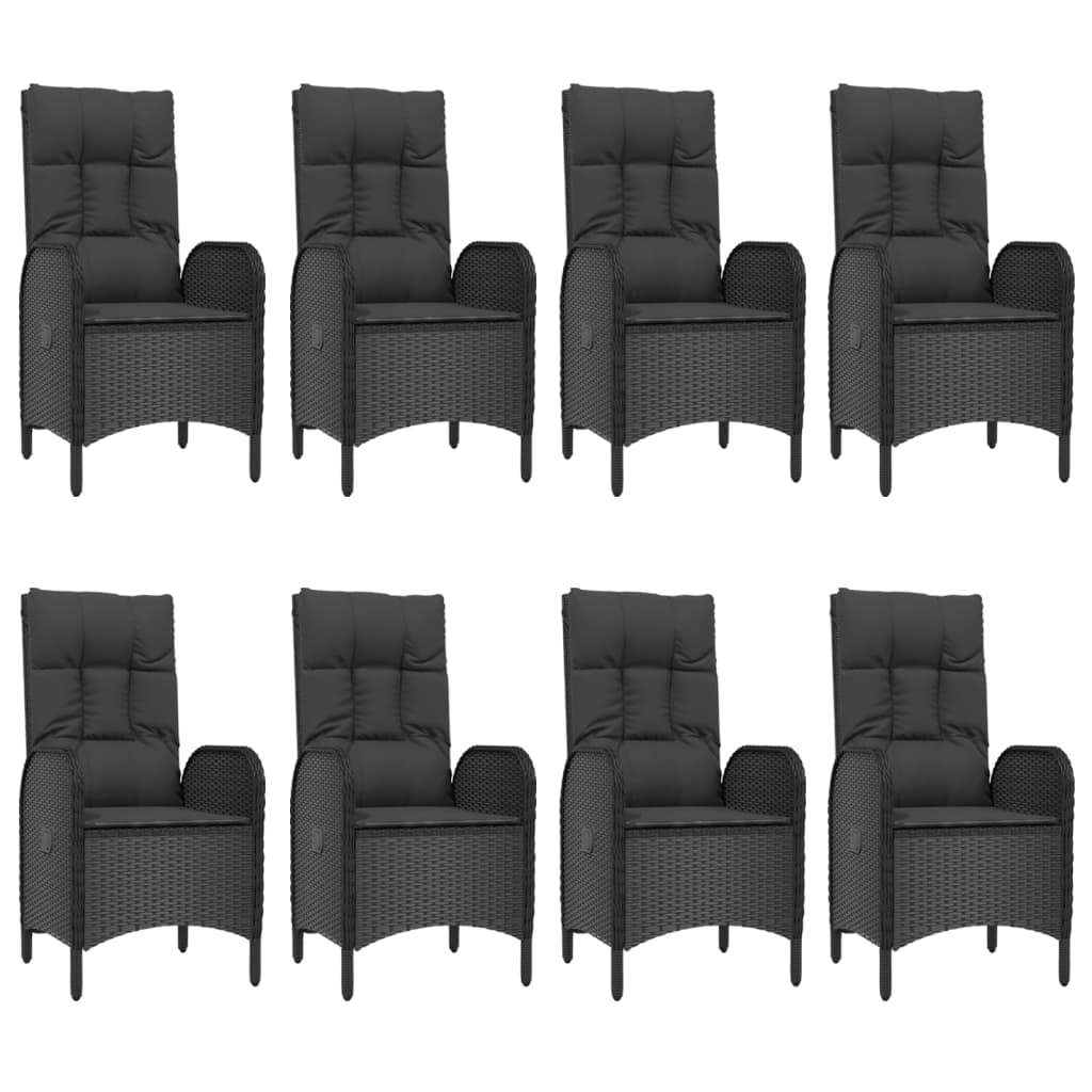 vidaXL Set mobilier de grădină cu perne, 9 piese, negru, poliratan