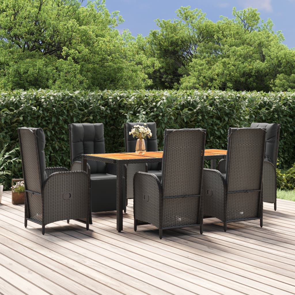 vidaXL Set mobilier de grădină cu perne, 7 piese, negru, poliratan vidaXL Set mobilier de grădină cu perne, 7 piese, negru, poliratan