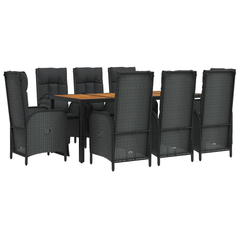 vidaXL Set mobilier de grădină cu perne, 9 piese, negru, poliratan