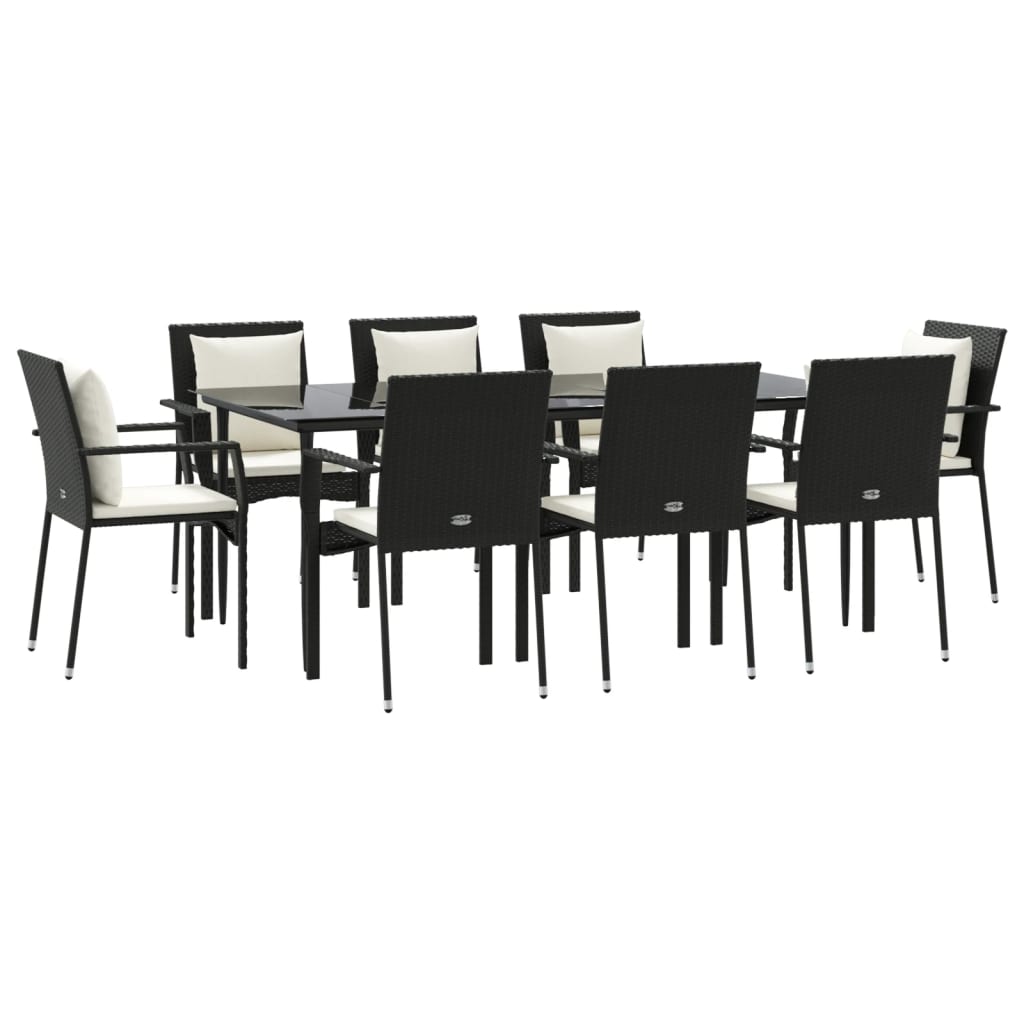 vidaXL Set mobilier de grădină cu perne, 9 piese, negru, poliratan vidaXL Set mobilier de grădină cu perne, 9 piese, negru, poliratan