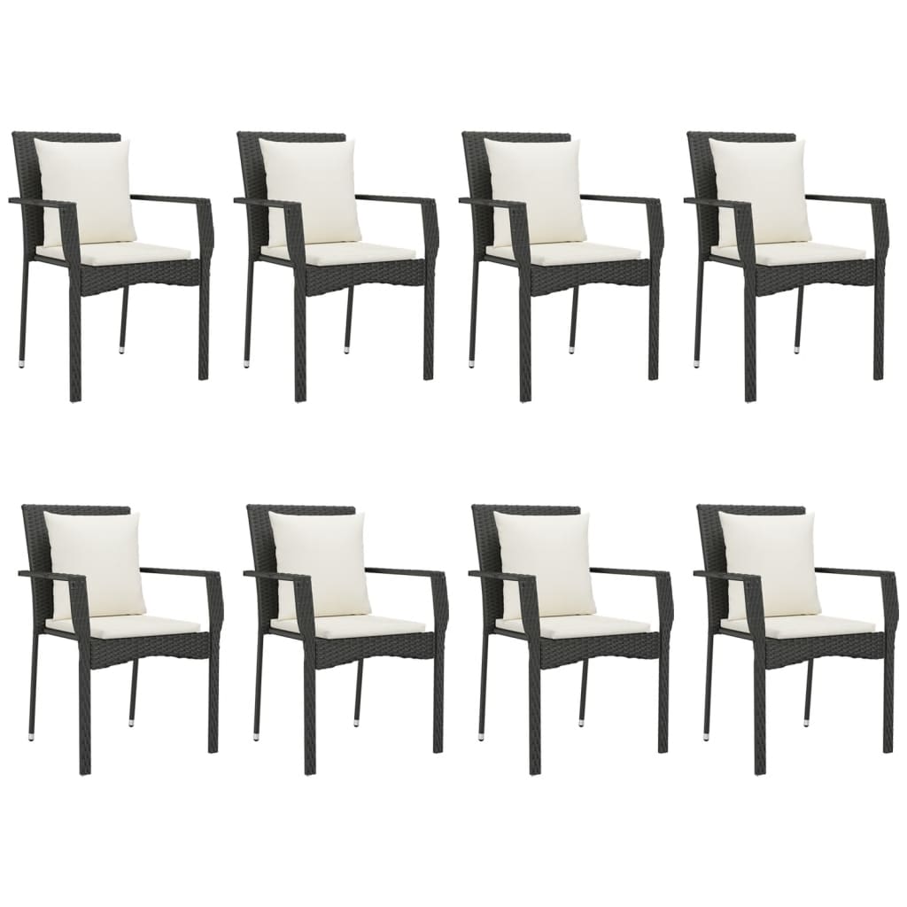 vidaXL Set mobilier de grădină cu perne, 9 piese, negru, poliratan vidaXL Set mobilier de grădină cu perne, 9 piese, negru, poliratan