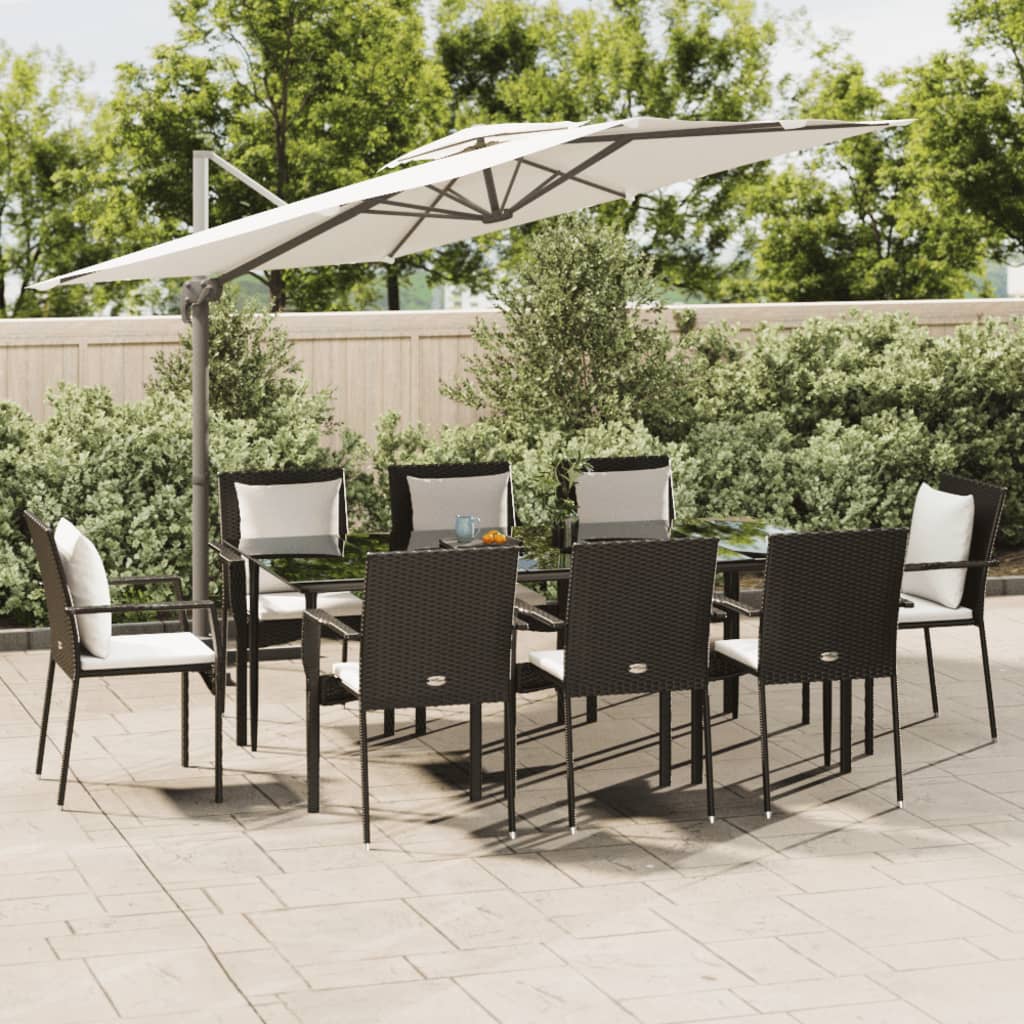 vidaXL Set mobilier de grădină cu perne, 9 piese, negru, poliratan vidaXL Set mobilier de grădină cu perne, 9 piese, negru, poliratan
