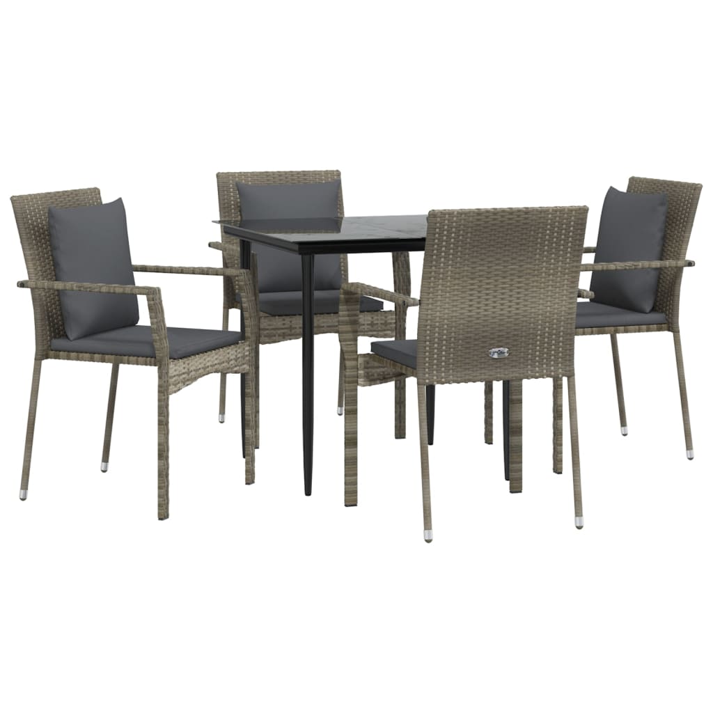 vidaXL Set mobilier grădină cu perne, 5 piese, negru și gri, poliratan