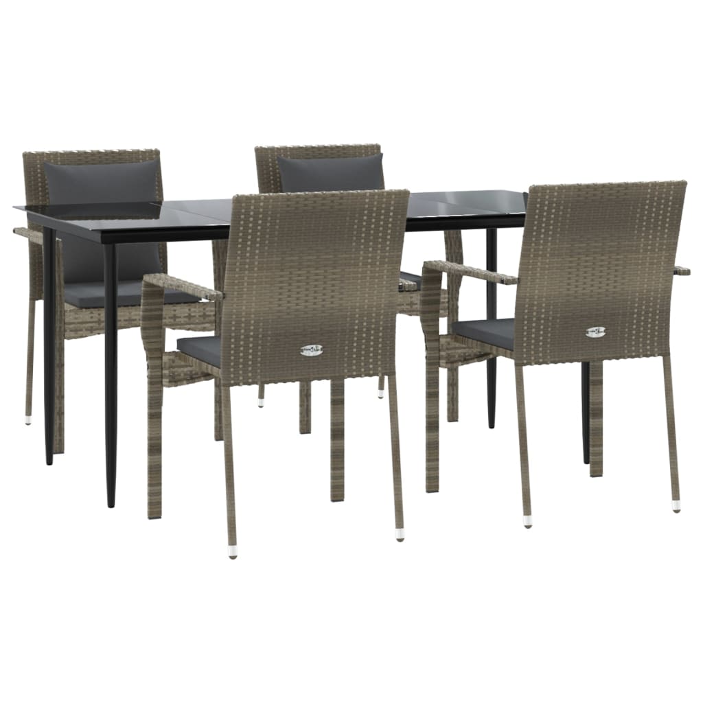 vidaXL Set mobilier grădină cu perne, 5 piese, negru și gri, poliratan