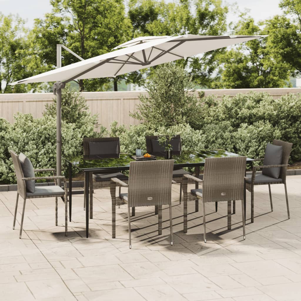 vidaXL Set mobilier de grădină cu perne, 7 piese, negru/gri, poliratan vidaXL Set mobilier de grădină cu perne, 7 piese, negru/gri, poliratan