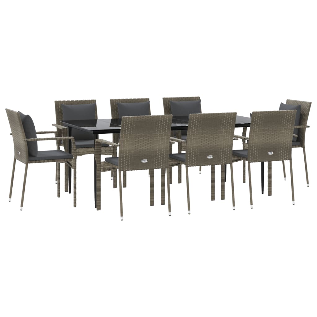 vidaXL Set mobilier de grădină cu perne, 9 piese, negru/gri, poliratan