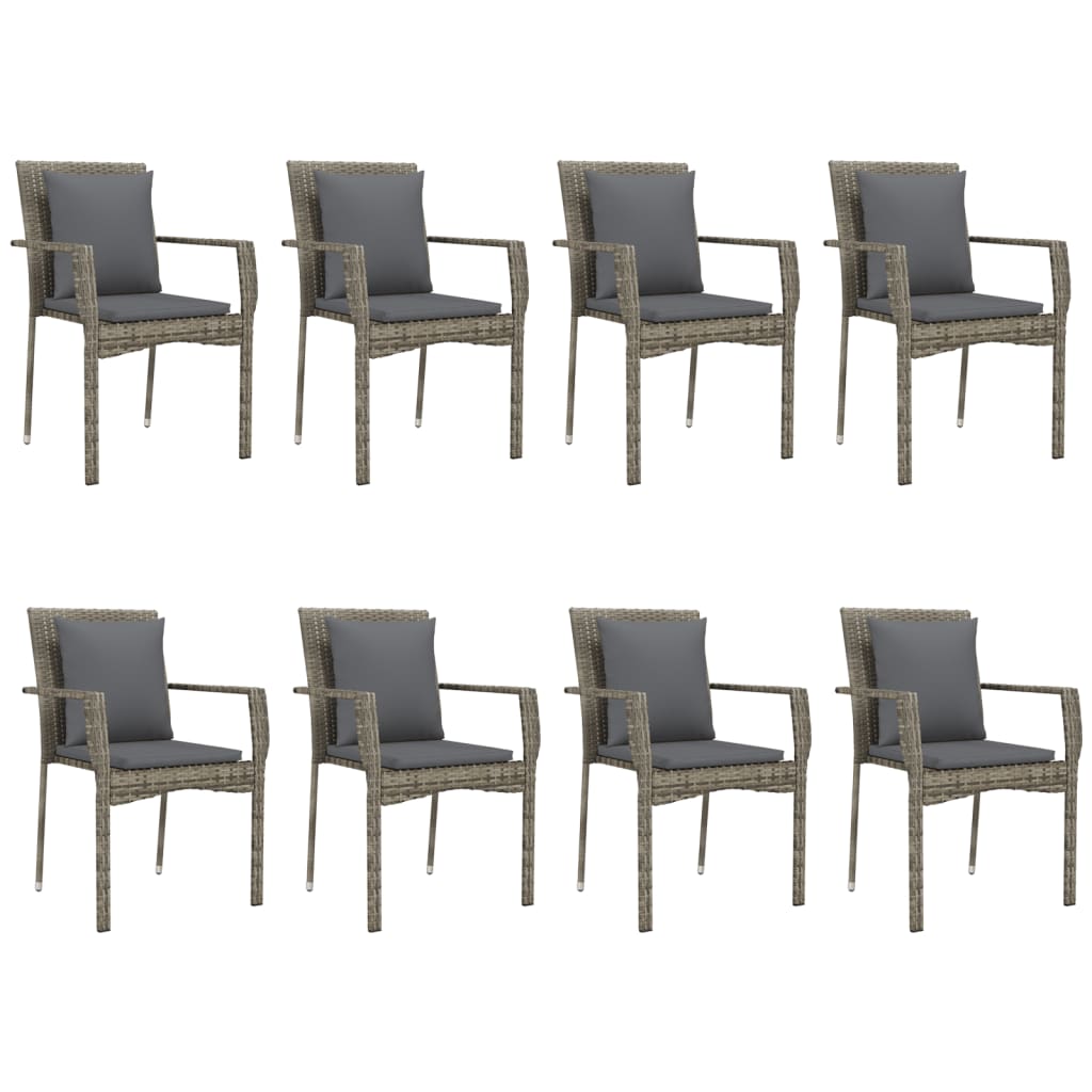 vidaXL Set mobilier de grădină cu perne, 9 piese, negru/gri, poliratan