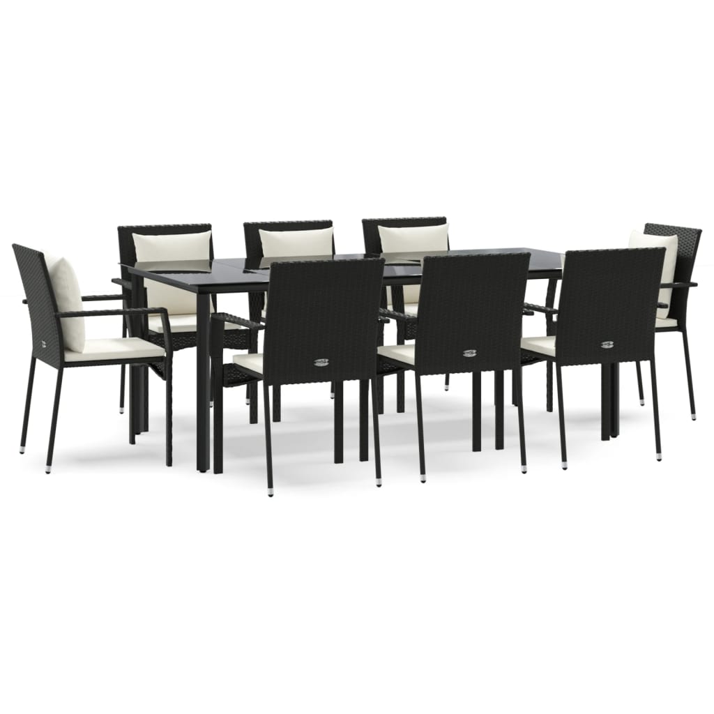 vidaXL Set mobilier de grădină cu perne, 9 piese, negru, poliratan