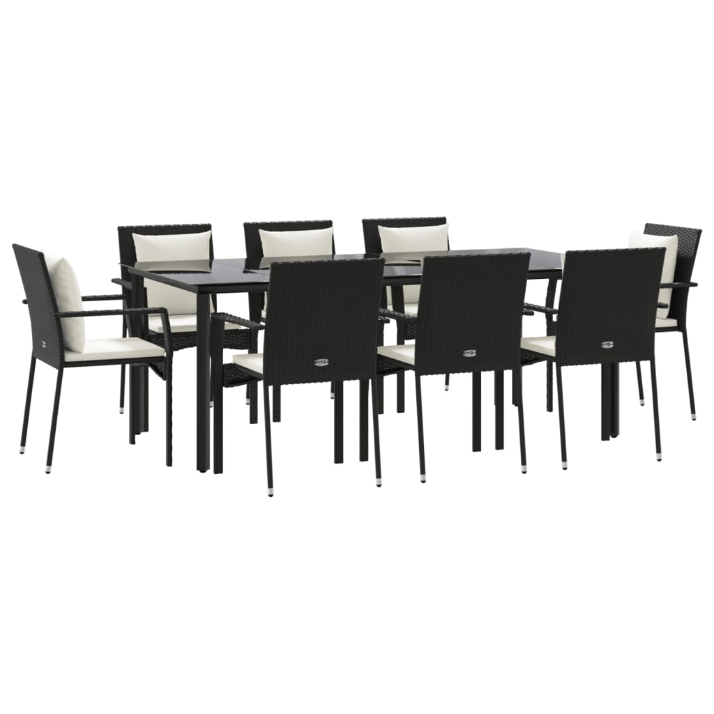 vidaXL Set mobilier de grădină cu perne, 9 piese, negru, poliratan