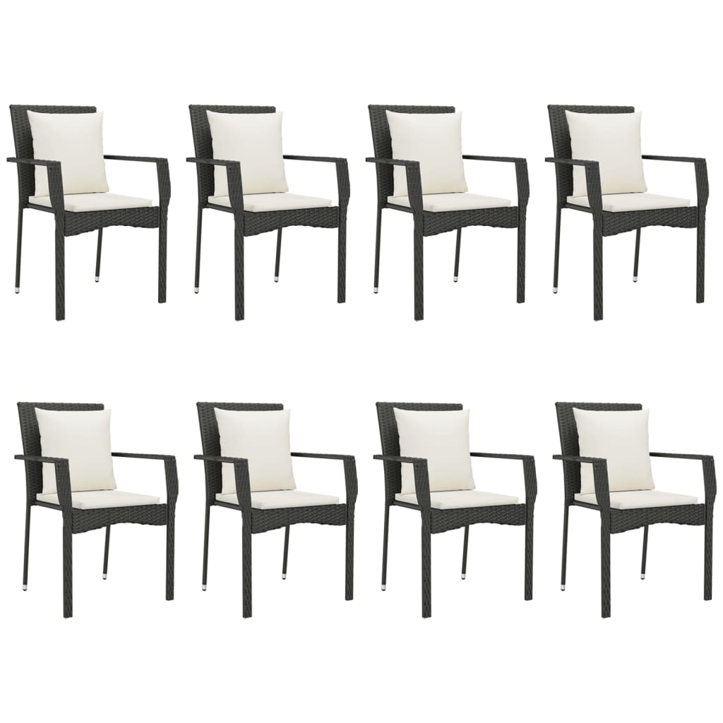 vidaXL Set mobilier de grădină cu perne, 9 piese, negru, poliratan