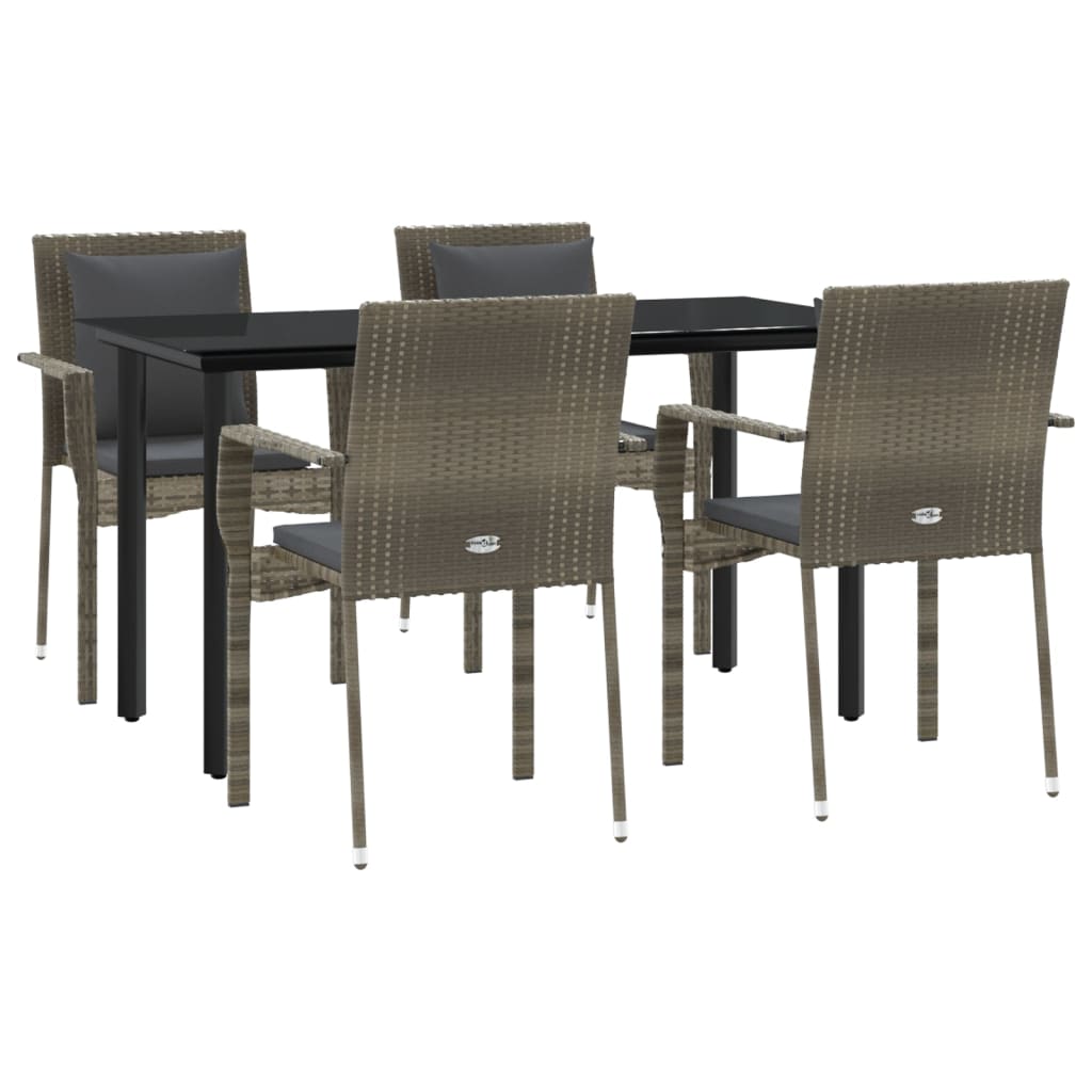 vidaXL Set mobilier grădină cu perne, 5 piese, negru și gri, poliratan