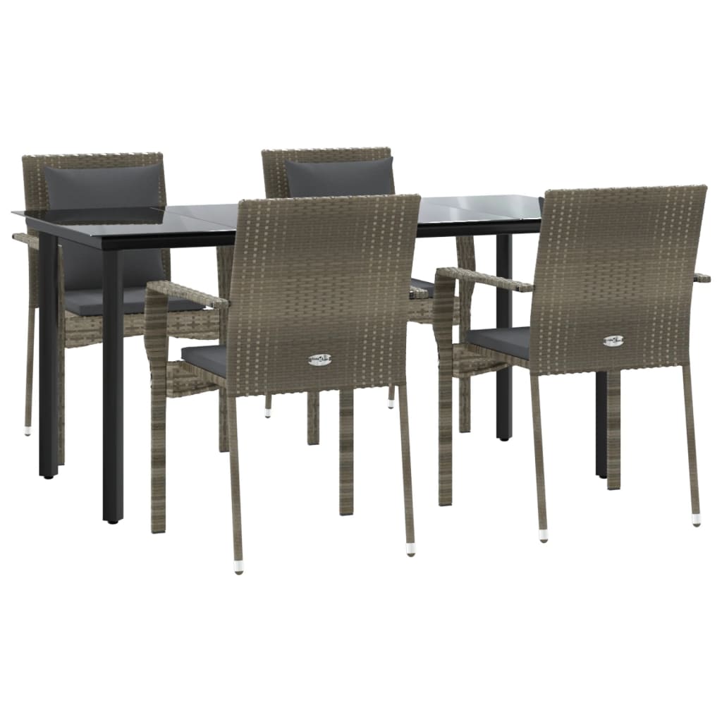 vidaXL Set mobilier grădină cu perne, 5 piese, negru și gri, poliratan