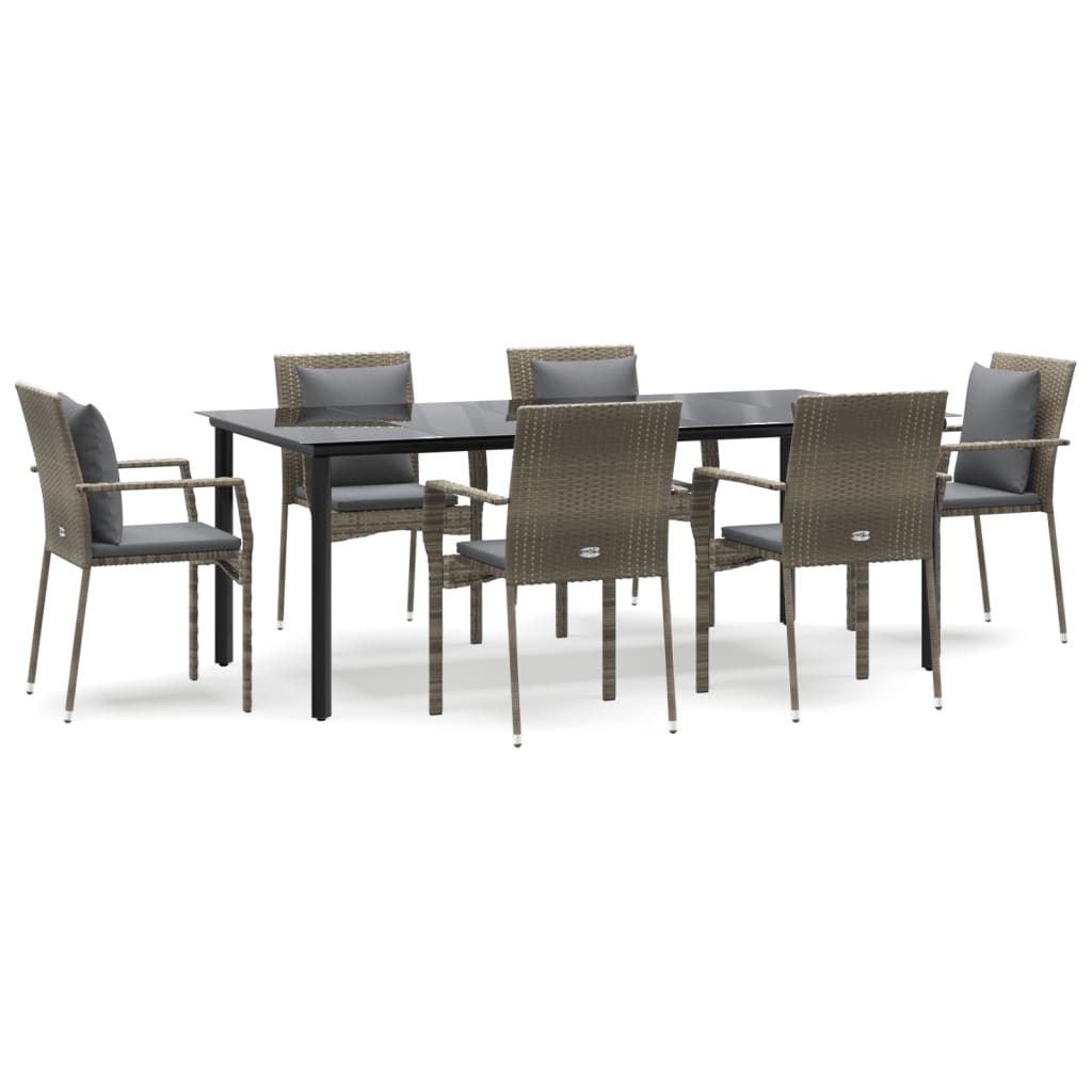 vidaXL Set mobilier de grădină cu perne, 7 piese, negru/gri, poliratan vidaXL Set mobilier de grădină cu perne, 7 piese, negru/gri, poliratan