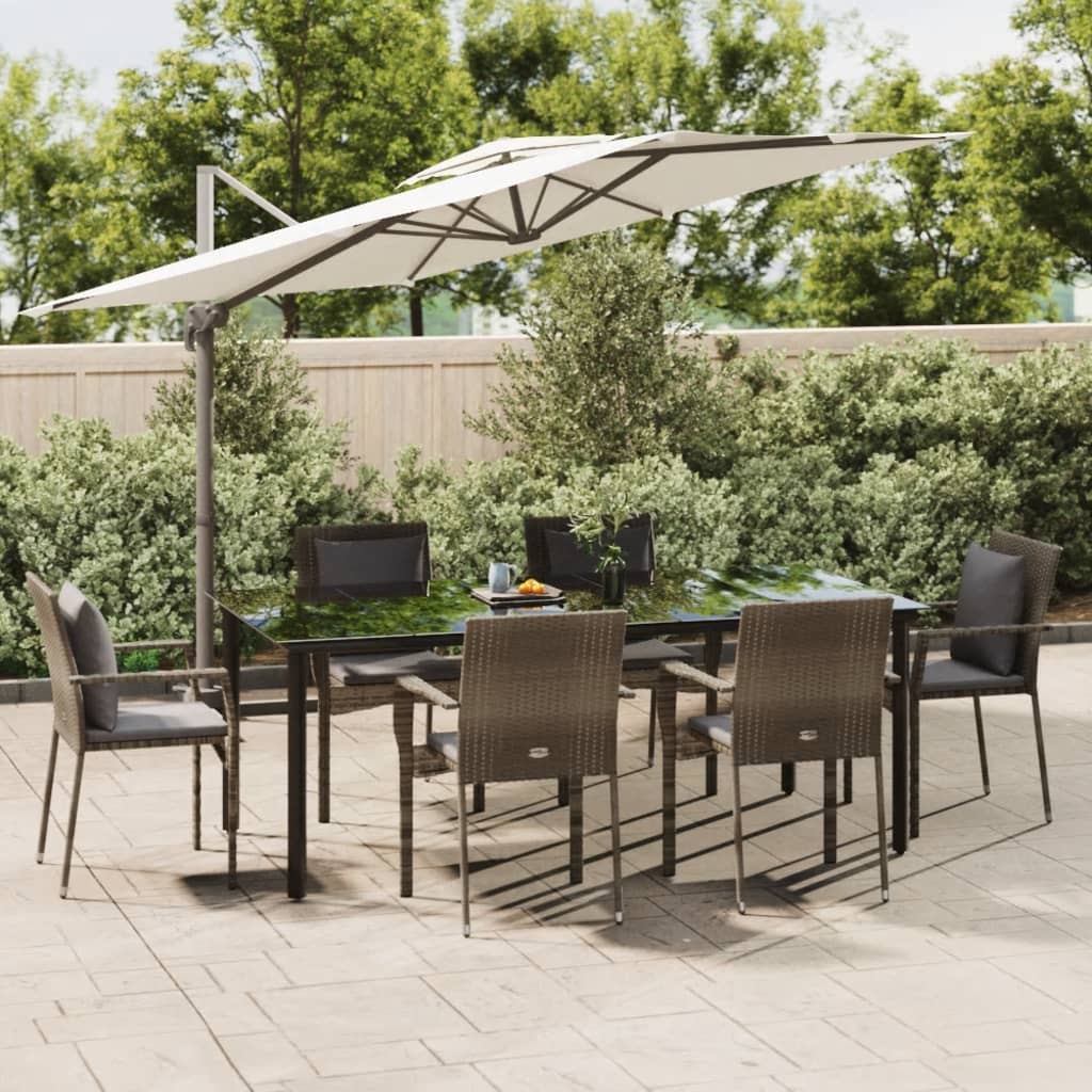 vidaXL Set mobilier de grădină cu perne, 7 piese, negru/gri, poliratan vidaXL Set mobilier de grădină cu perne, 7 piese, negru/gri, poliratan