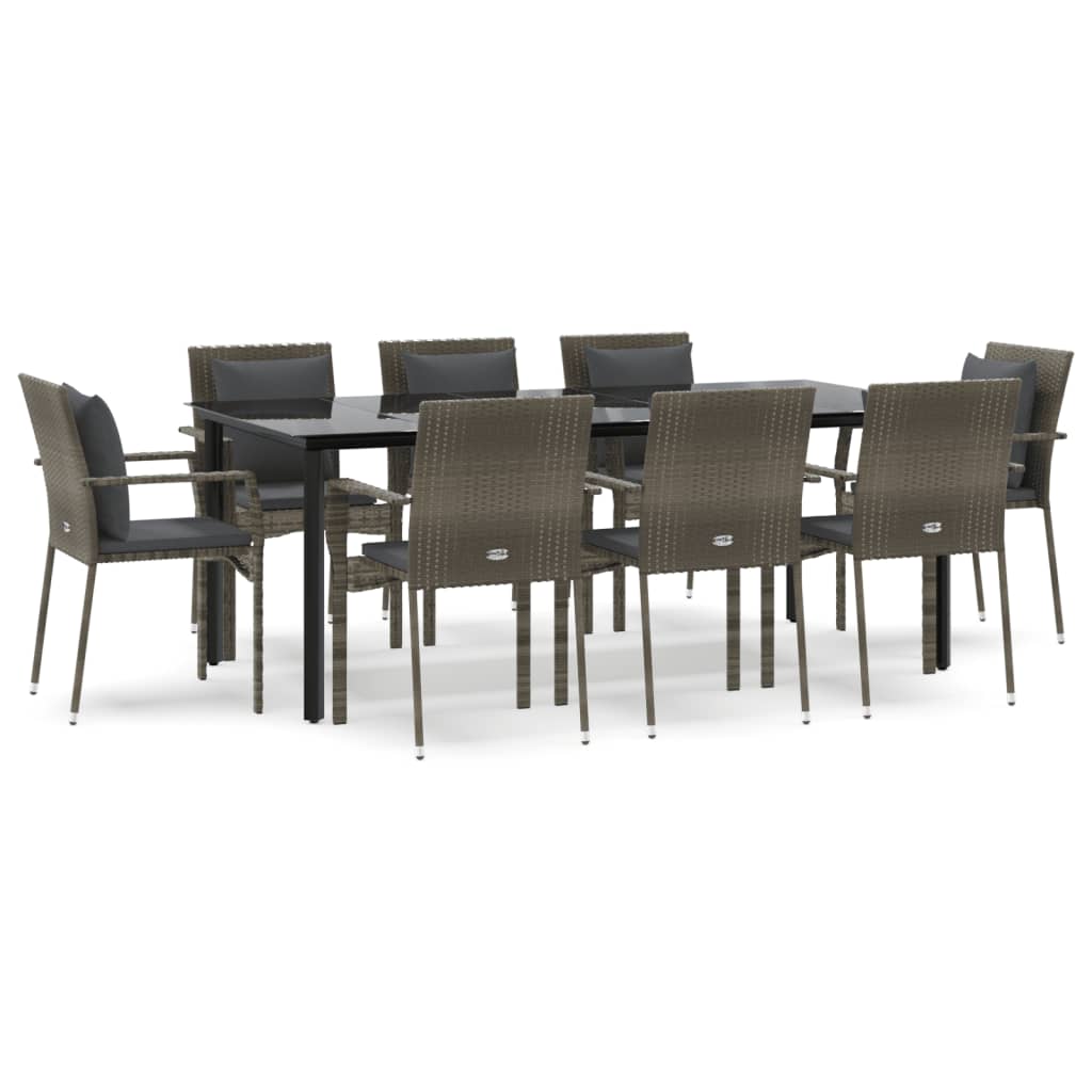 vidaXL Set mobilier de grădină cu perne, 9 piese, negru/gri, poliratan