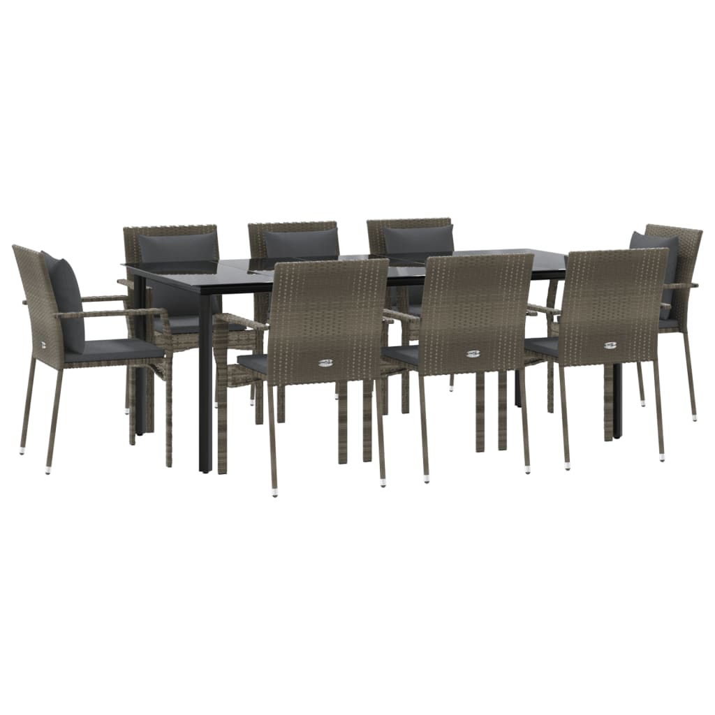 vidaXL Set mobilier de grădină cu perne, 9 piese, negru/gri, poliratan